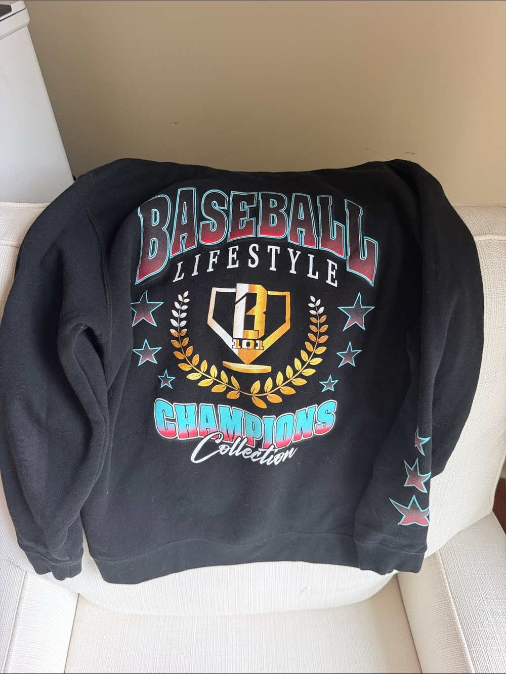 Kids Black 'Baseball Lifestyle' Graphic Champion-Style Sweatshirt